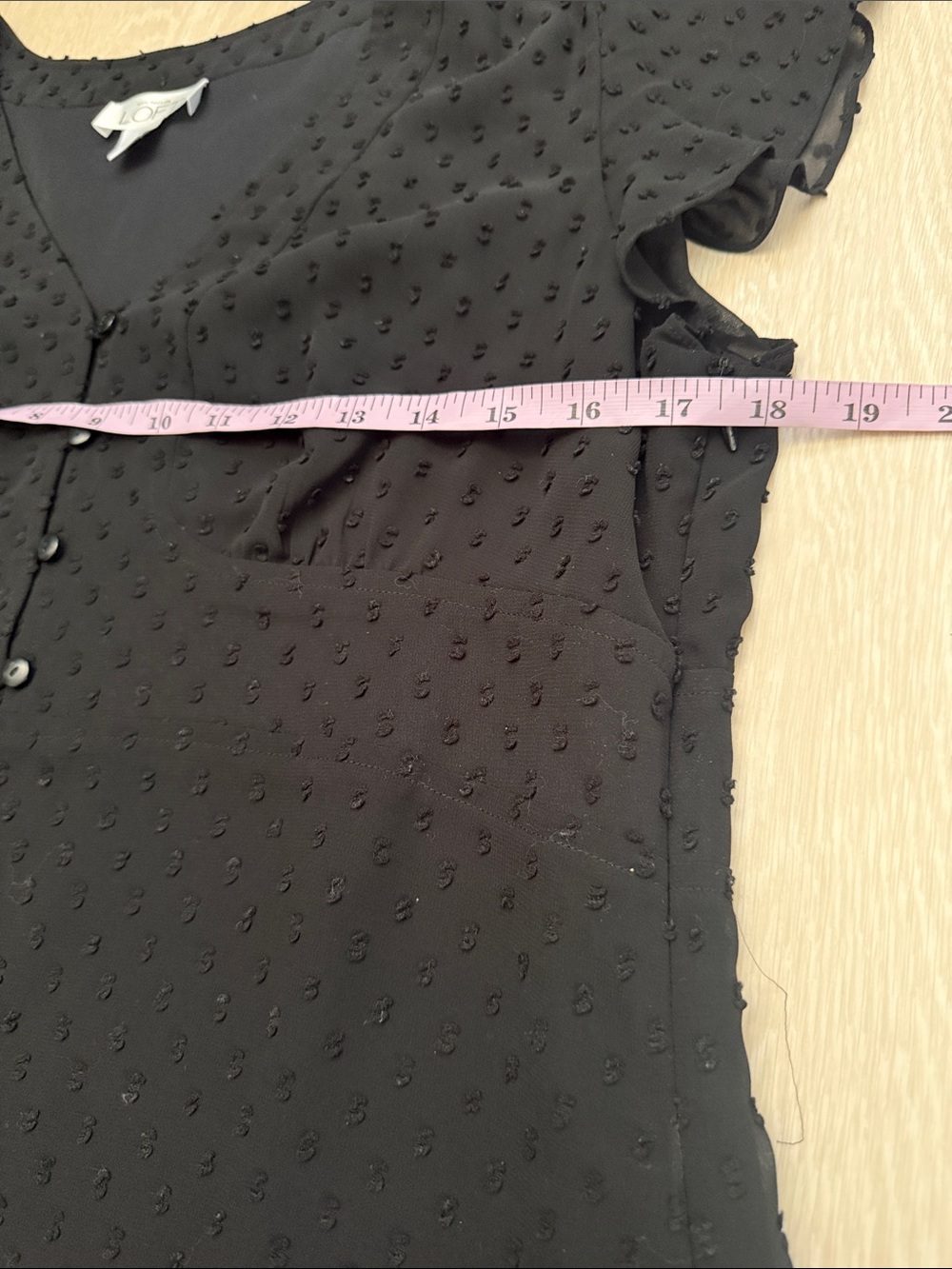 LOFT Black Swiss Dot V-Neck Button Blouse - Picture 3 of 6